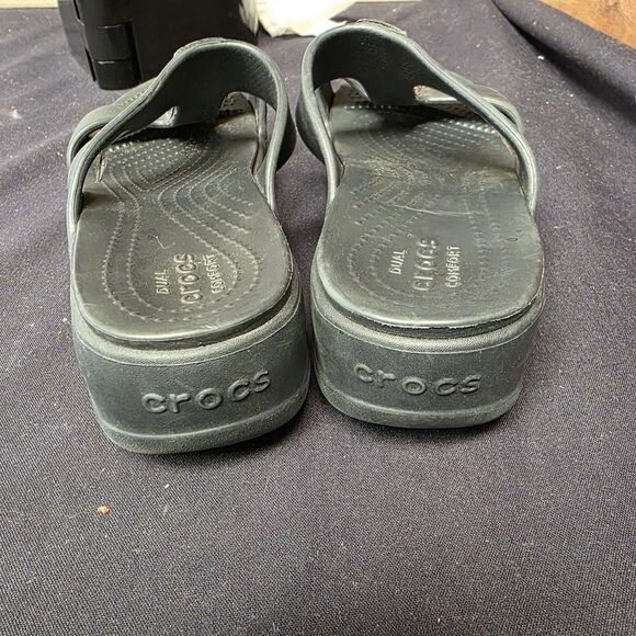 Crocs Monterey Metallic Slip on Sandals Wedge Black - Women's Size 9 - Picture 5 of 7